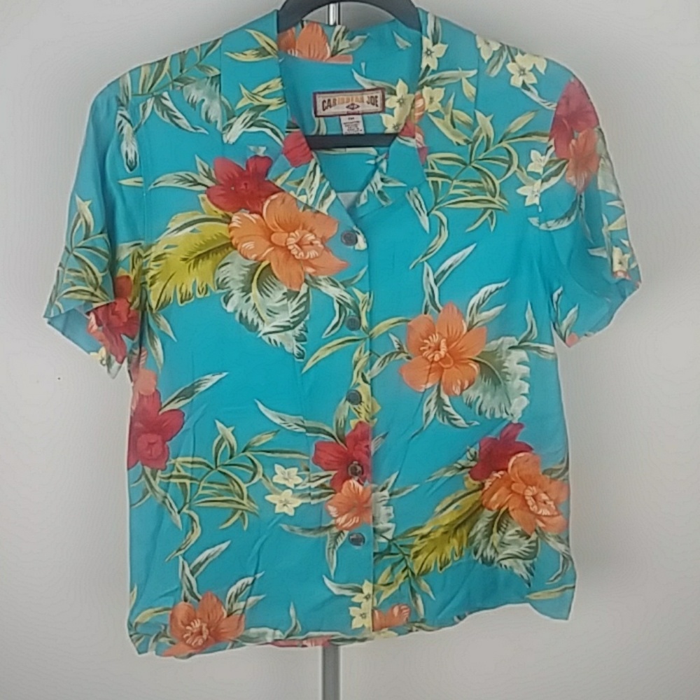 Caribbean Joe Petite Medium Tropical Blue Shirt